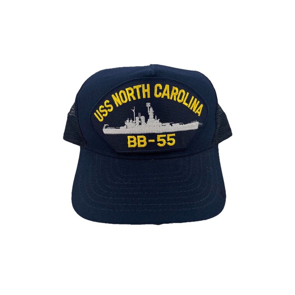 Vintage US Navy USS North Carolina BB-55 Snapback Hat Cap US Military Blue Black
